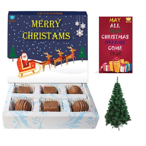 BOGATCHI Christmas Gifts, Merry Christmas Chocolates, Premium Xmas Gift Box, 6 Pieces, Free Xmas Tree and Free Merry Christmas Greetings Card